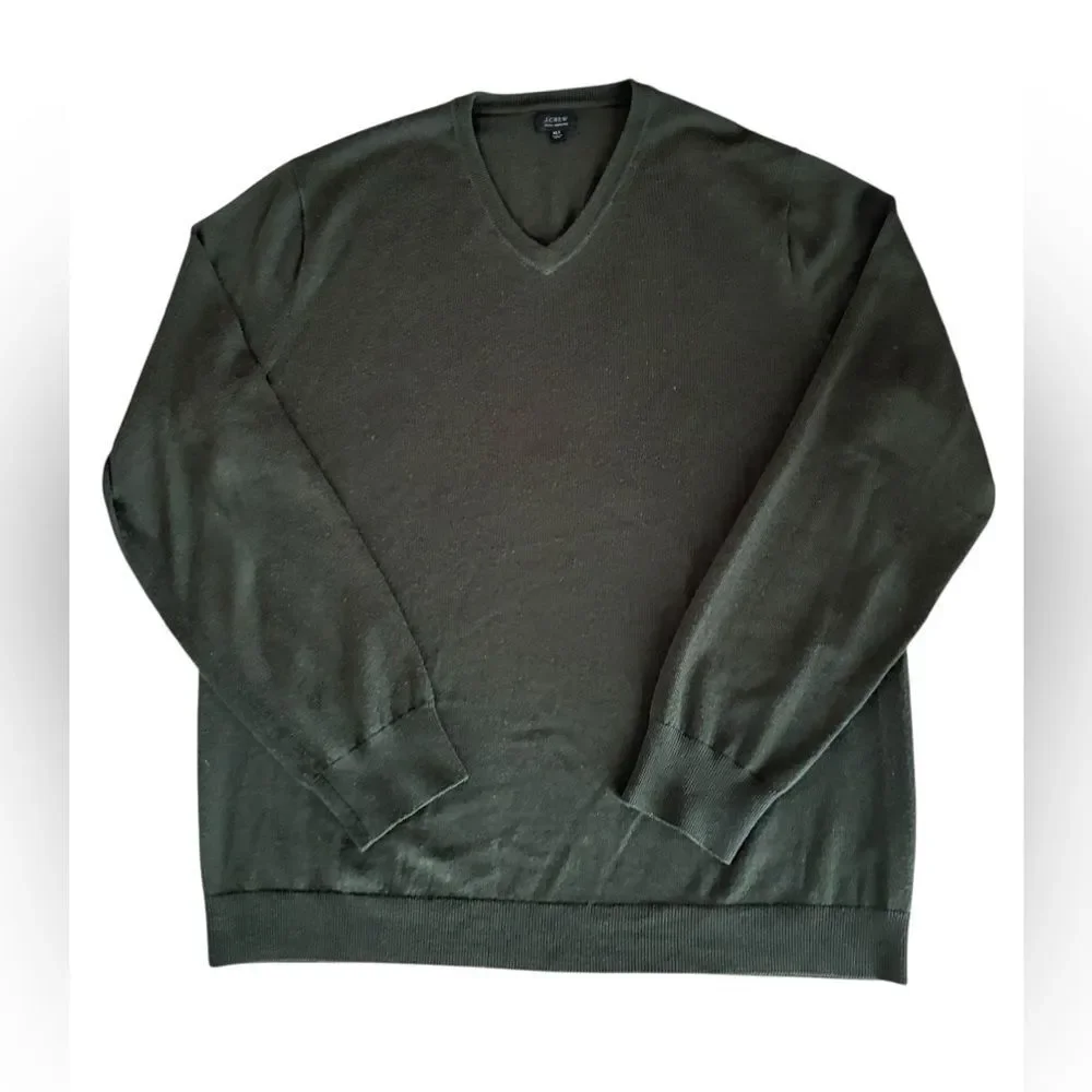 J Crew Washable Merino Wool V Neck Sweater Olive Green Mens XL Tall